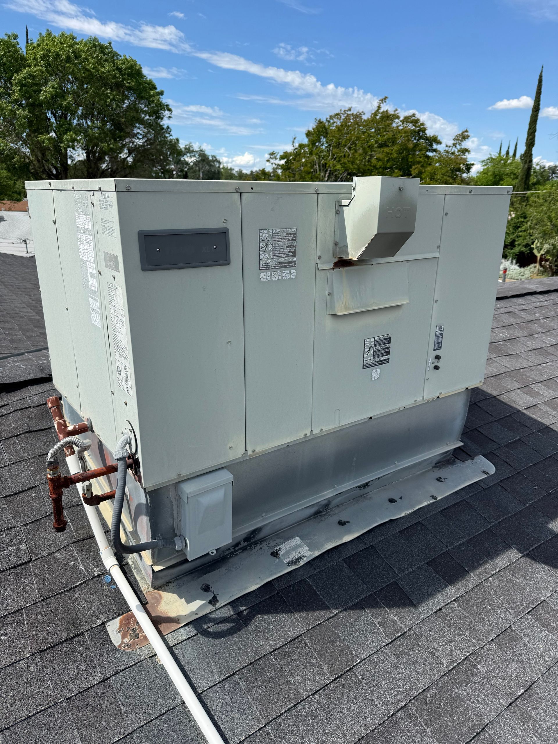 Rooftop package unit on a Citrus Heights home before service