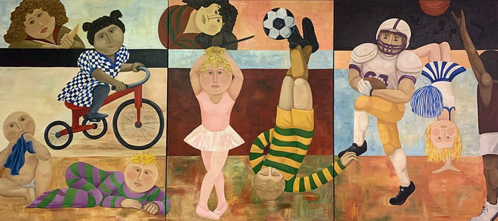 Three-panel mural