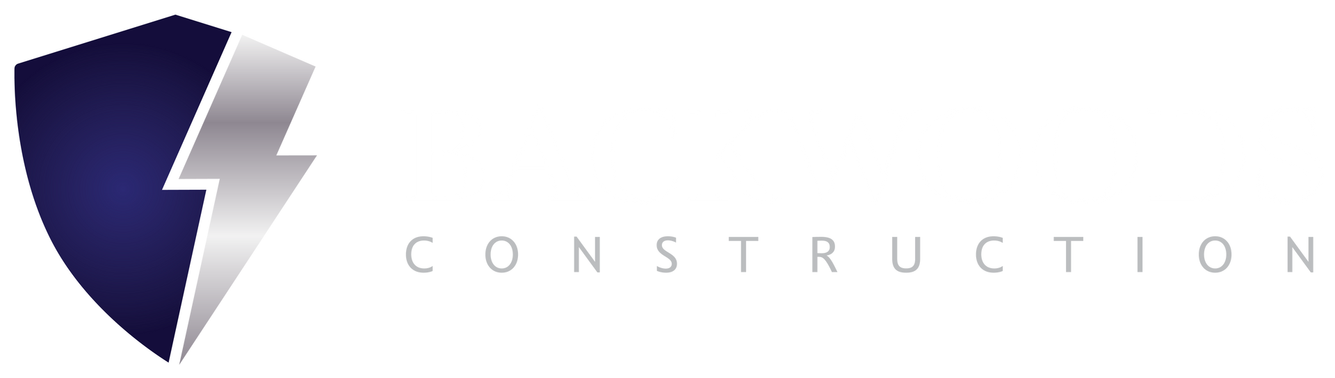 Logo for Backwoods Construction featuring a dark blue shield with a metallic lightning bolt.