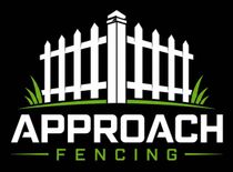 White fence logo with green grass and the text “APPROACH FENCING” on a black background