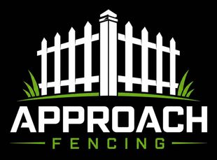 White fence logo with green grass and the text “APPROACH FENCING” on a black background