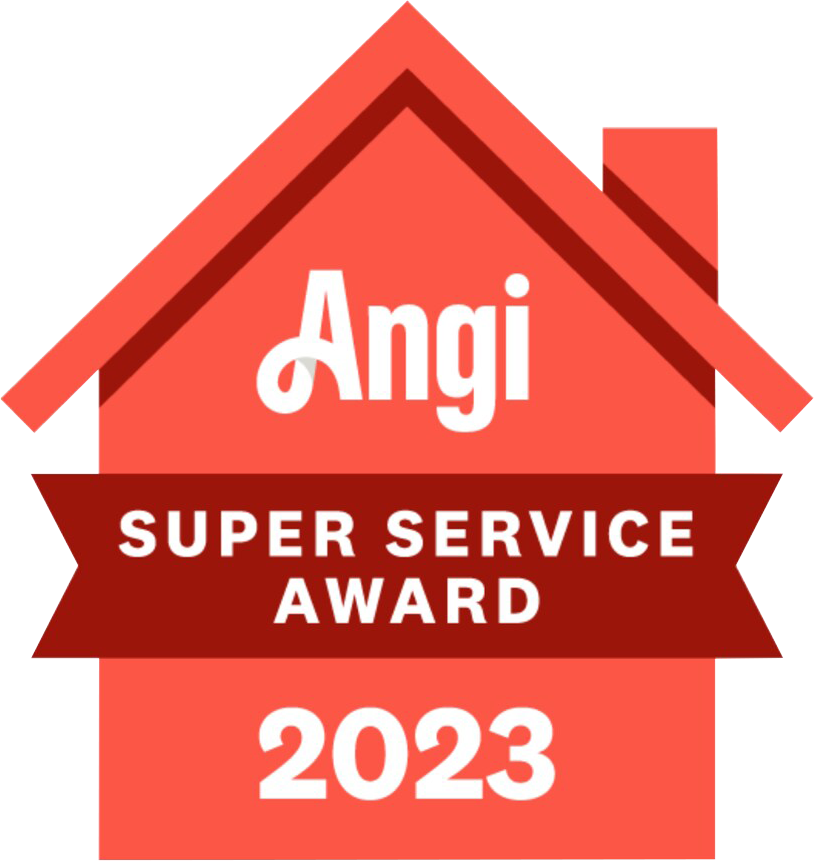 A red house with the words angi super service award 2023 on it
