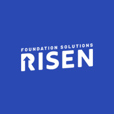 Blue logo for Foundation Solutions RISEN in white text Blue logo for Foundation Solutions RISEN in white text