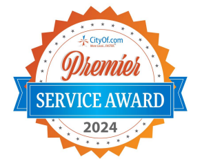 A sticker that says premier service award 2024