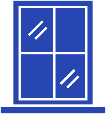 A blue icon of a window with two panes of glass.