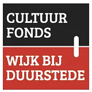 Logo for Cultuurfonds Wijk bij Duurstede: black and red block with white text and a white vertical line.