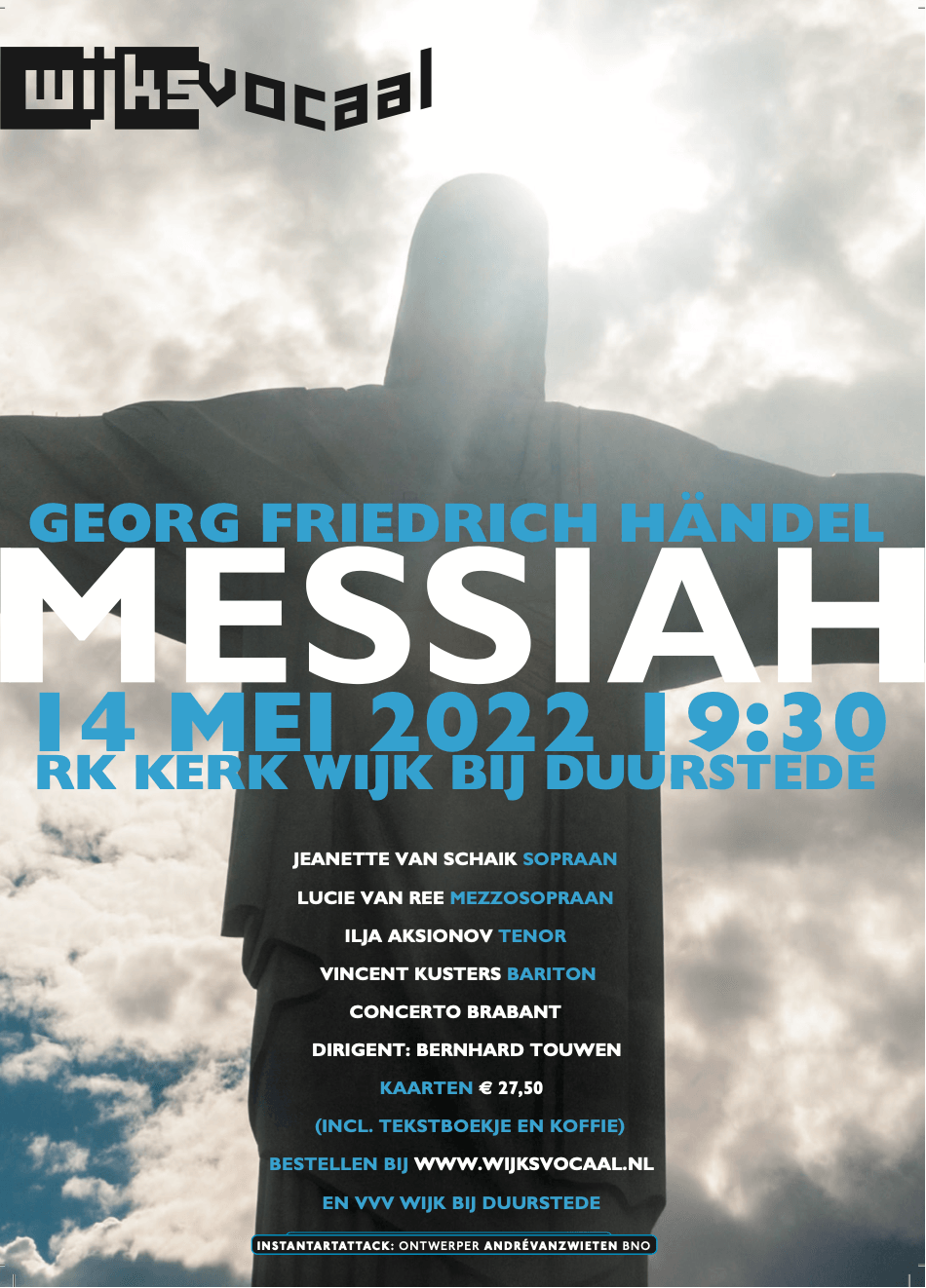 Poster for Handel's Messiah on May 14, 2022, at RK Kerk Wijk bij Duurstede, featuring a statue with a dark background.