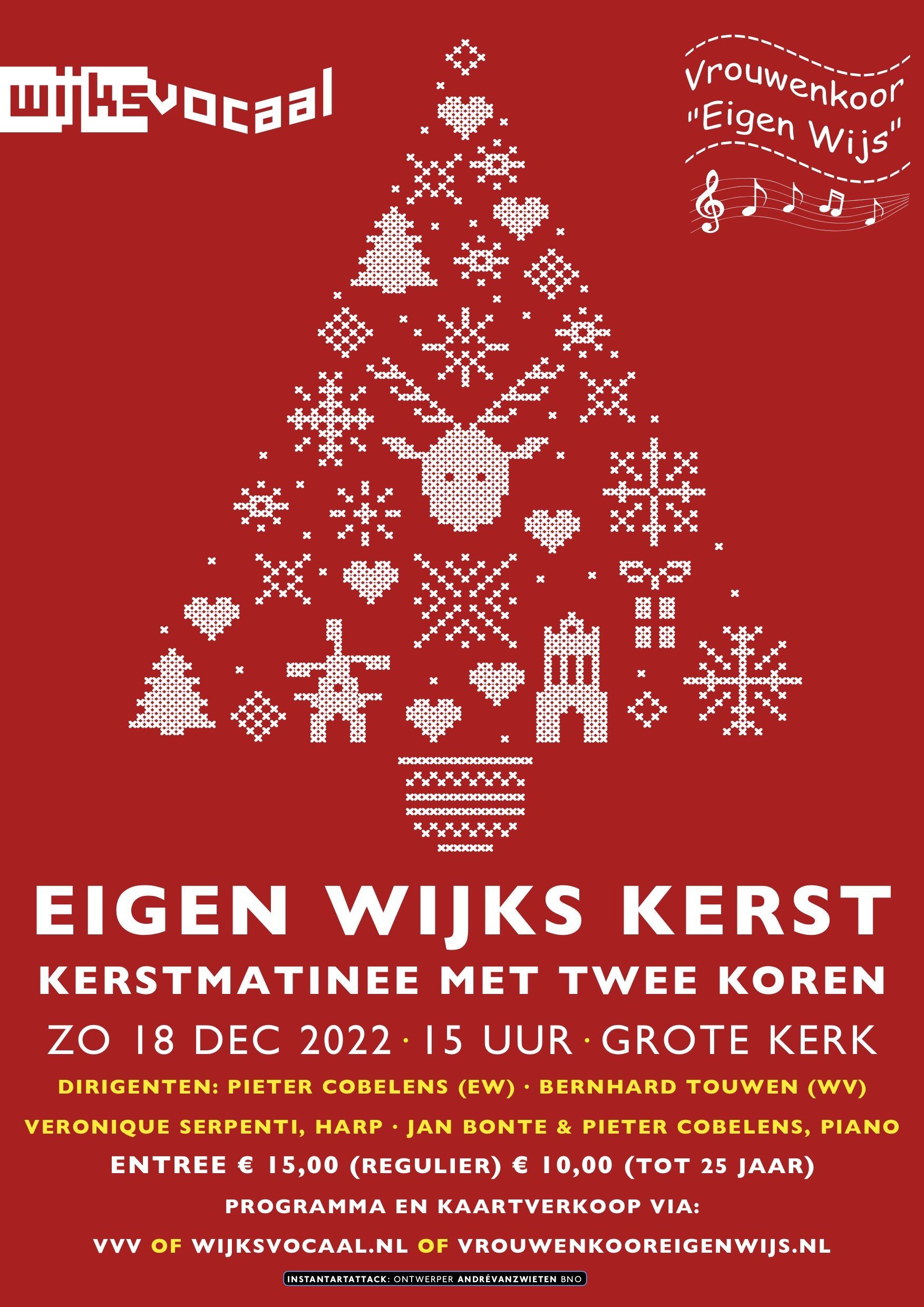 Poster voor een kerstmatinee met twee koren in de Grote Kerk op 18 december 2022.