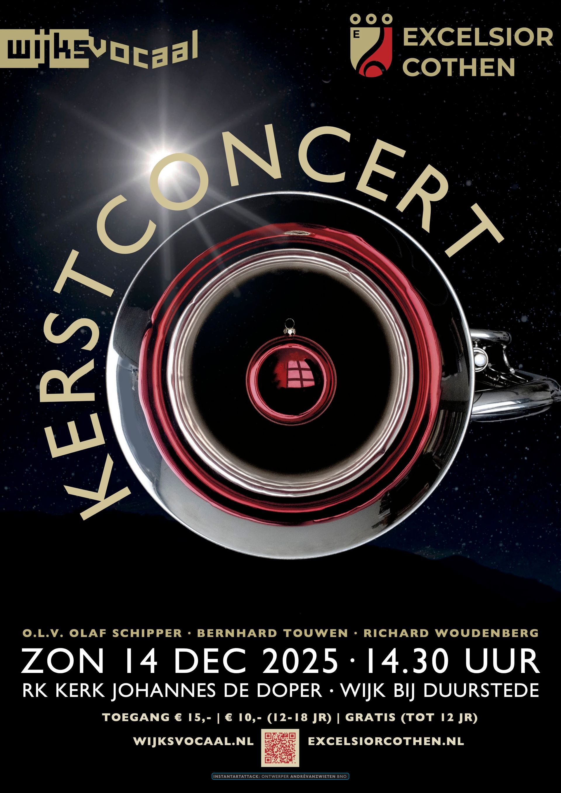 Poster for a Christmas concert in Wijk bij Duurstede. Features a trumpet and text.