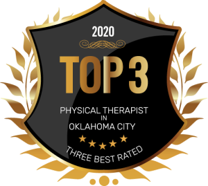 A badge that says top 3 physical therapist in oklahoma city