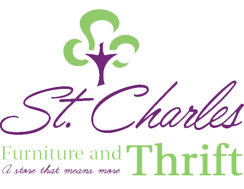 The logo for st. charles furniture and thrift is a store that means more.