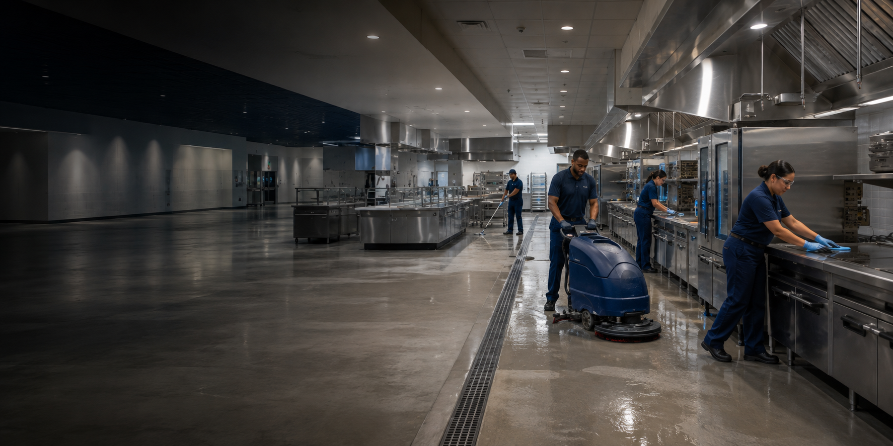 Cleanstar National team cleaning a large commercial kitchen in Metro Atlanta