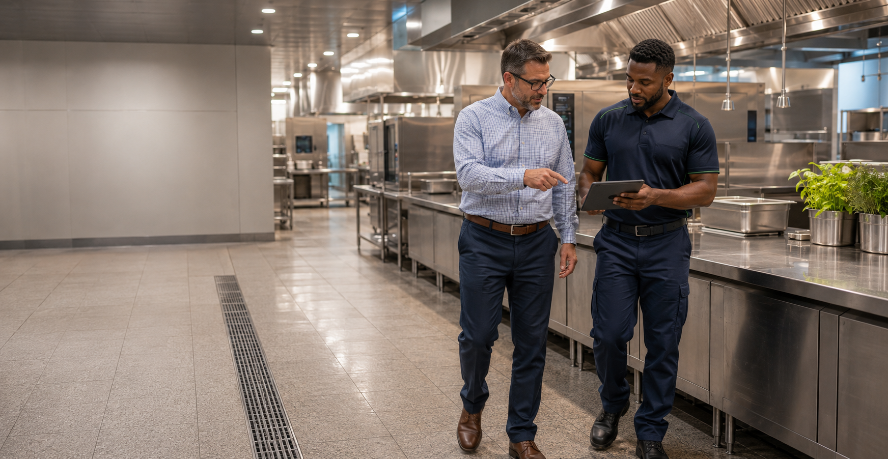 Cleanstar National technician performing site-specific deep cleaning in a commercial kitchen