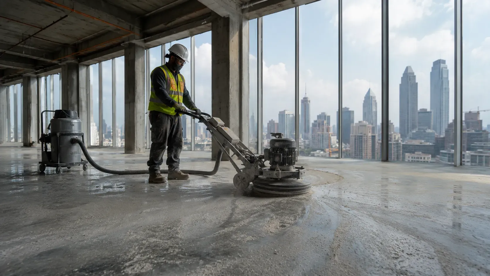 Commercial post-construction floor cleaning and concrete prep in Atlanta, GA.