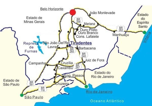 A map showing the location of tiradentes in rio de janeiro