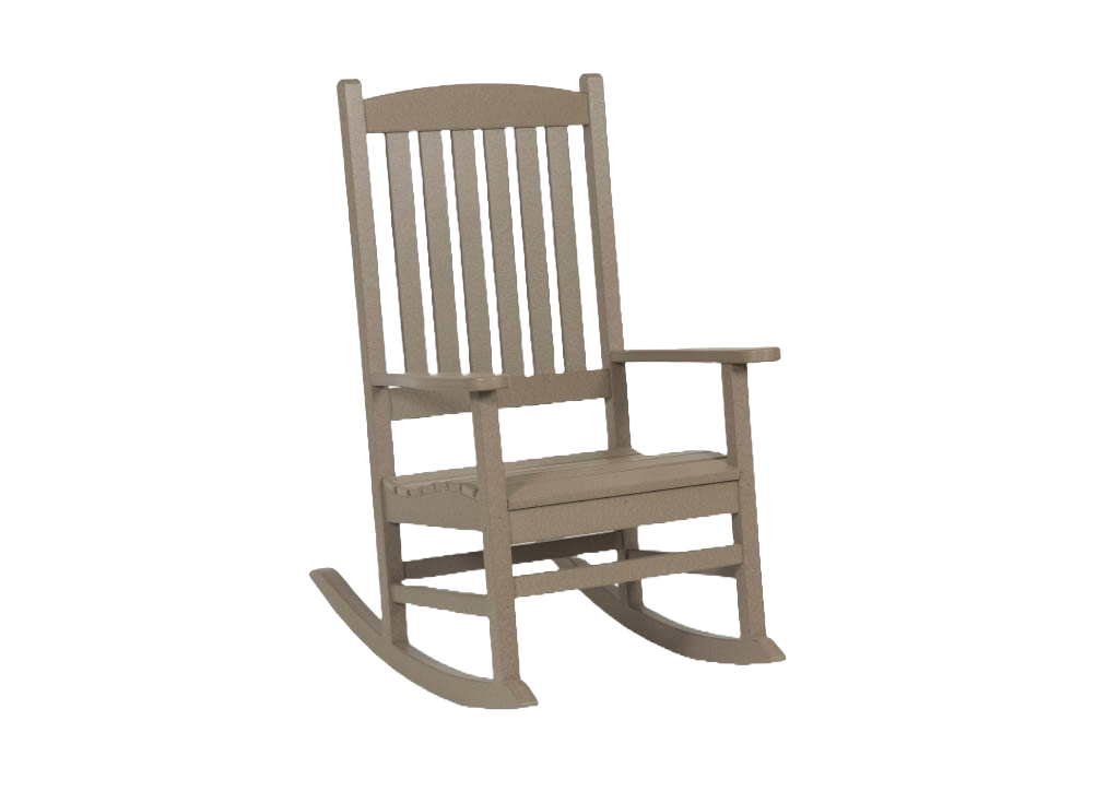 A rocking chair with a side table attached to it