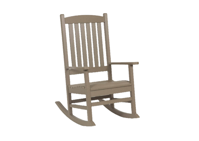 A rocking chair with a side table attached to it