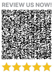 A qr code with five stars and the words `` review us now ''.