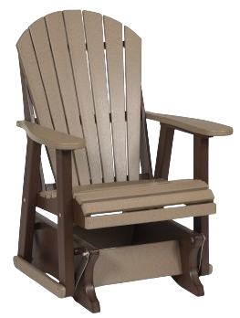 A grey and white adirondack chair on a white background