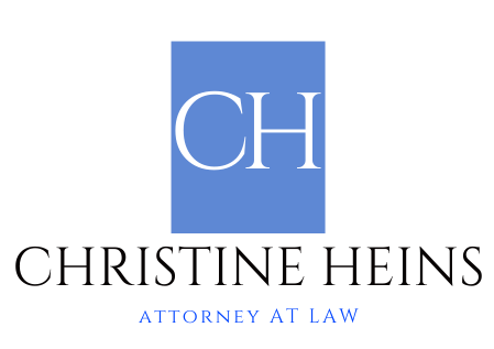 Christine Heins law firm logo with blue CH monogram and text “Attorney at Law”