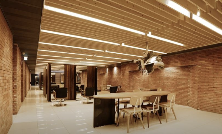 Warm wood-panel styling floor — inside JUNO HAIR Myeongdong Branch 4