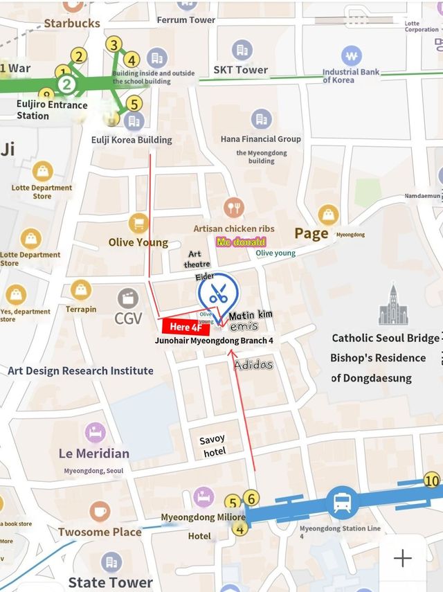 Map · Station to salon — directions to JUNO HAIR Myeongdong