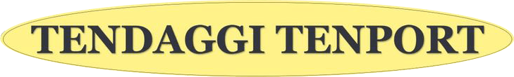 Logo ovale giallo con la scritta “TENDAGGI TENPORT” in blu