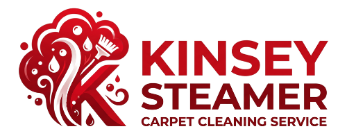 Kinsey Steamer carpet cleaning service logo in red and black with stylized lion head icon
