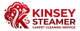 Kinsey Steamer carpet cleaning service logo in red and white