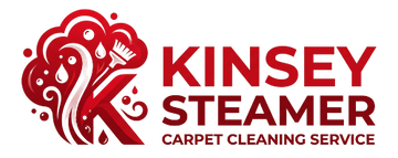 Kinsey Steamer carpet cleaning service logo in red and black with stylized lion head icon