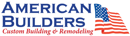 Logo for American Builders, a custom building and remodeling company, with an American flag graphic.