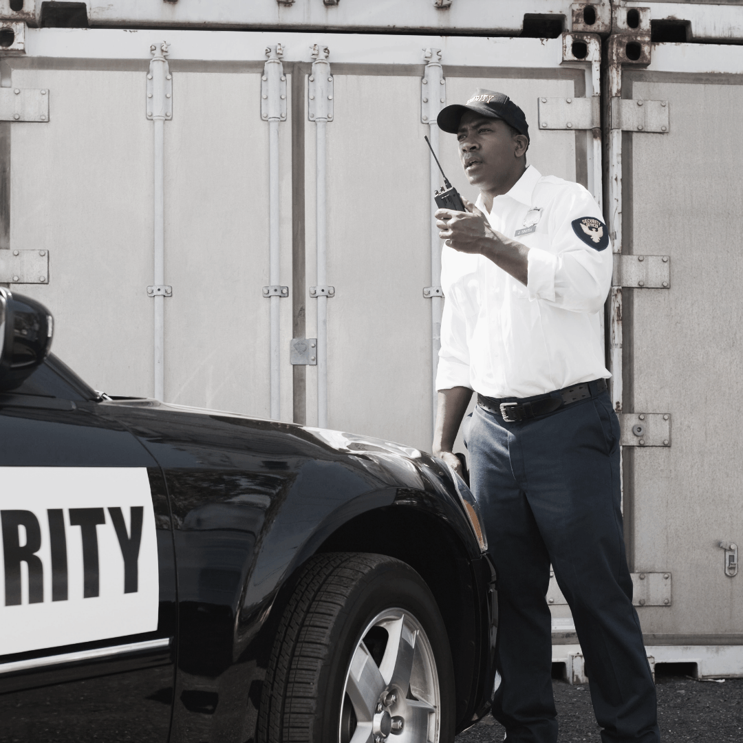 Courtesy patrol vehicle parked near retail store
