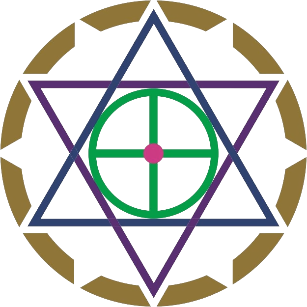 Logo: Geometrisches Design mit einem sechszackigen Stern, einem grünen Kreis und dem Text