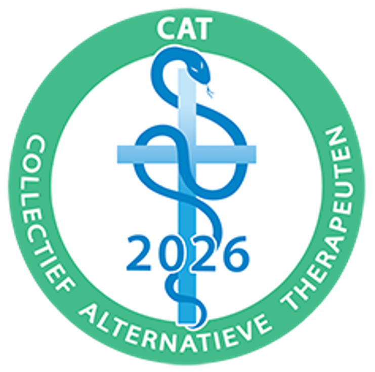 Logo for CAT 2026 with green ring and blue medical caduceus; text: “Collectief Alternatieve Therapeuten”