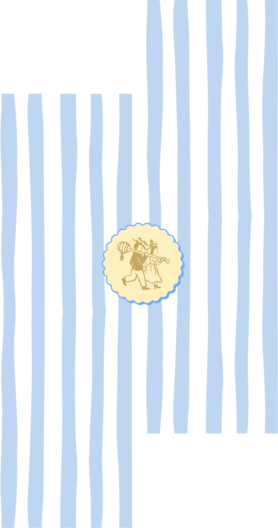 Blue vertical stripes with a small yellow round emblem in the center.