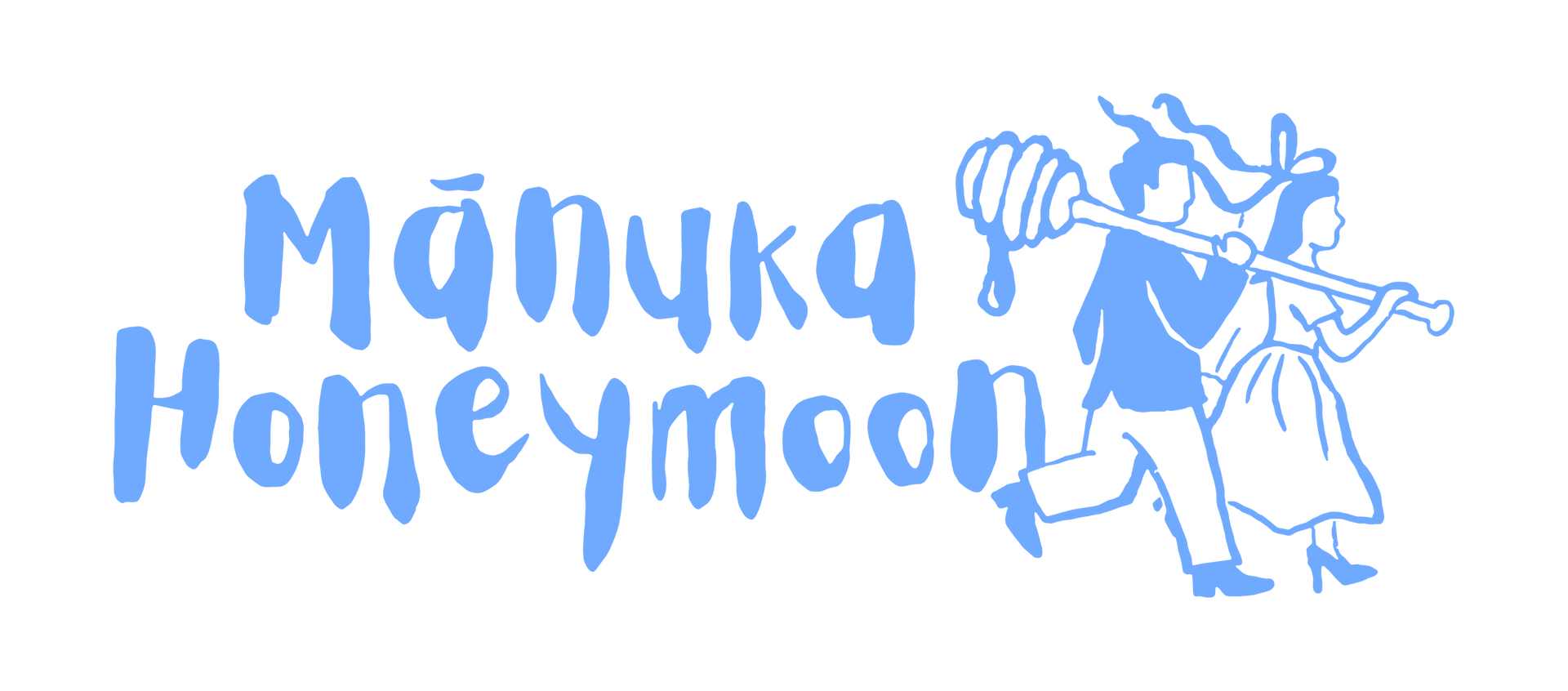 Blue hand-drawn Cyrillic logo with a child playing a flute beside stylized text.