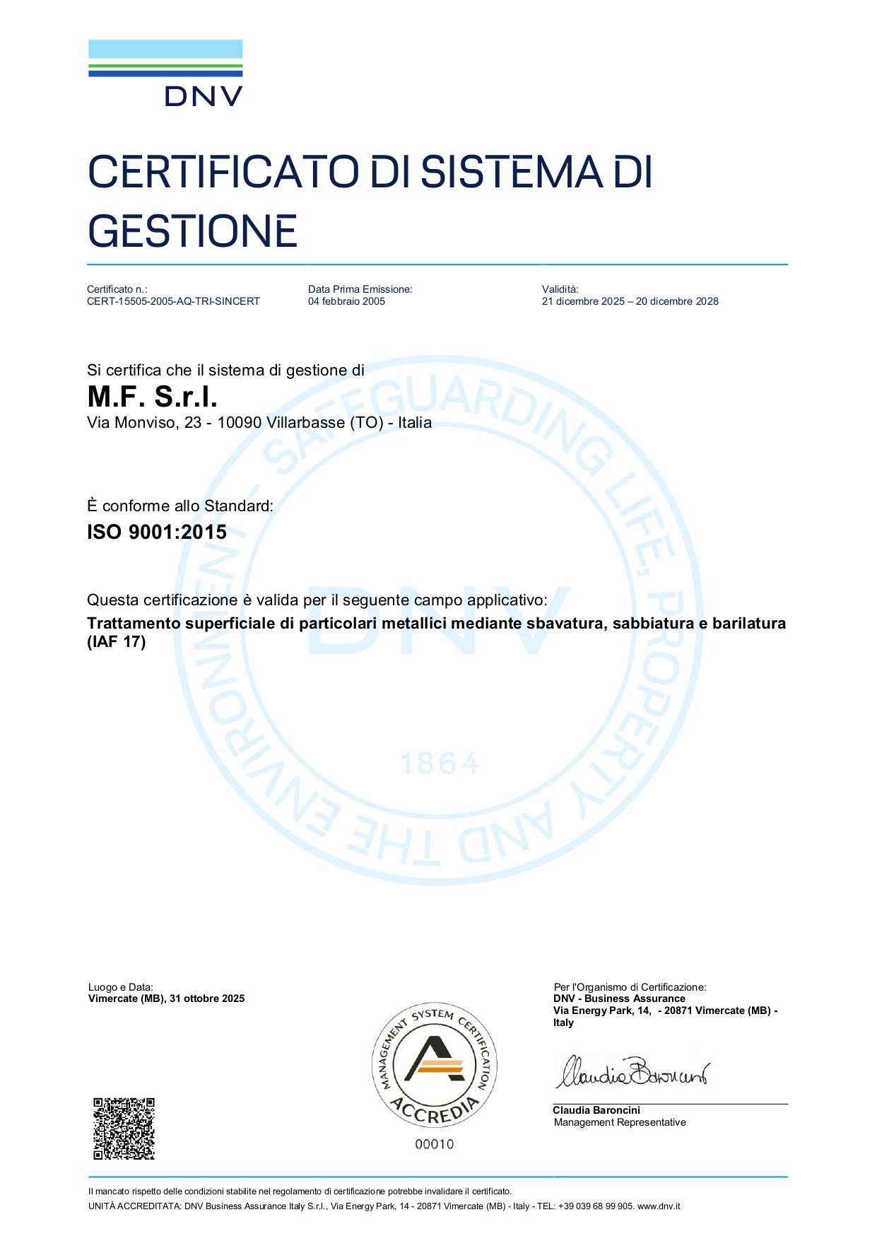 certificazione iso azienda M.F. a villarbasse