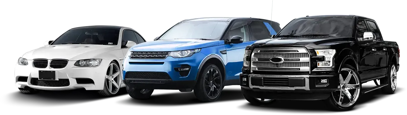 Three cars are parked next to each other on a white background. | TNT Tire Point S Auto Service