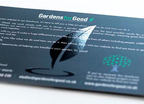 a close up of a brochure for gardens for good on a table .