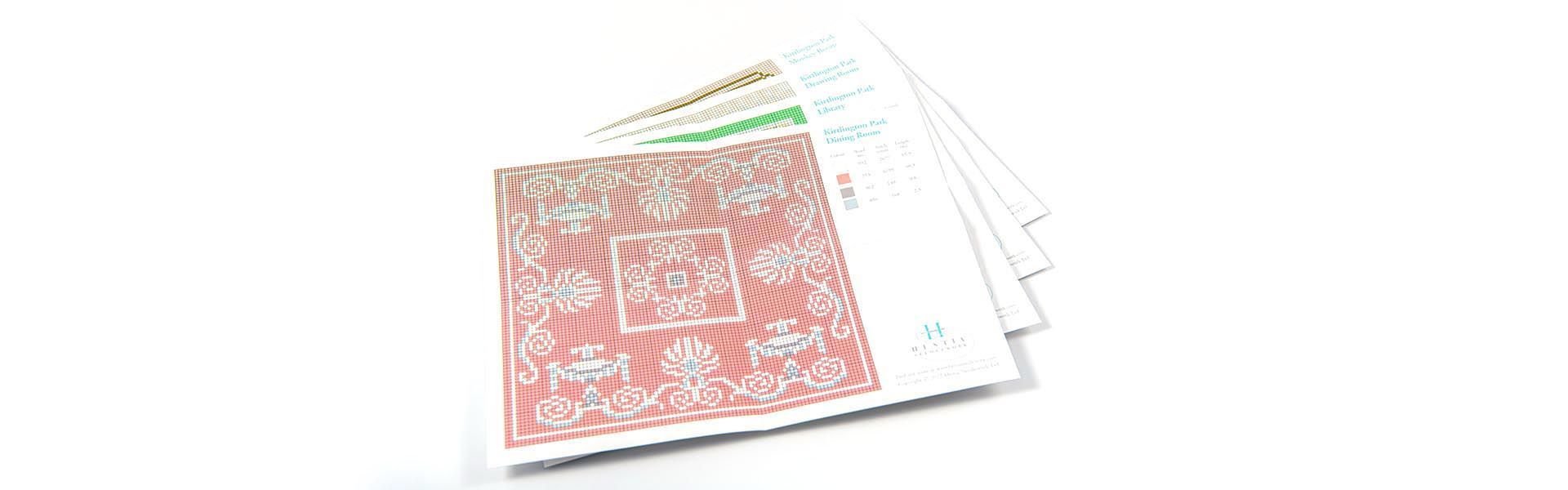 a cross stitch pattern with the hestia needlework logo on it