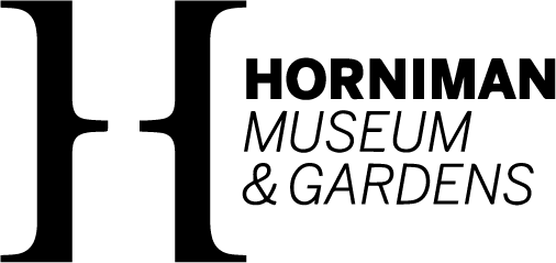 The horniman museum and gardens logo is black and white.