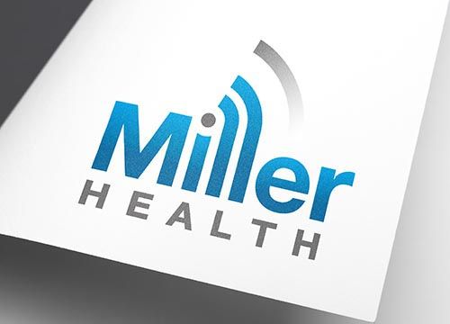 a close up of a miller health logo on a piece of paper .
