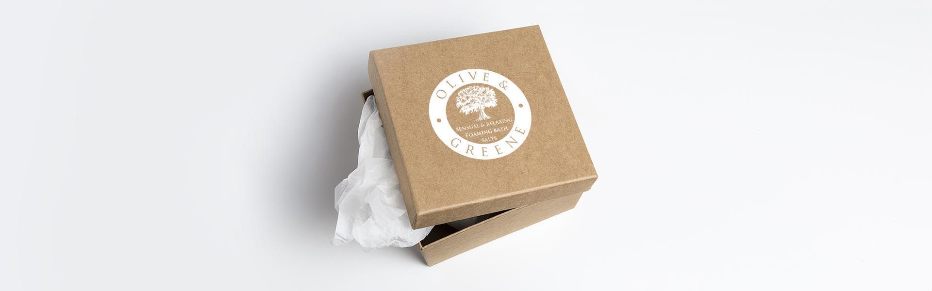 a cardboard box that says olive & greene on it