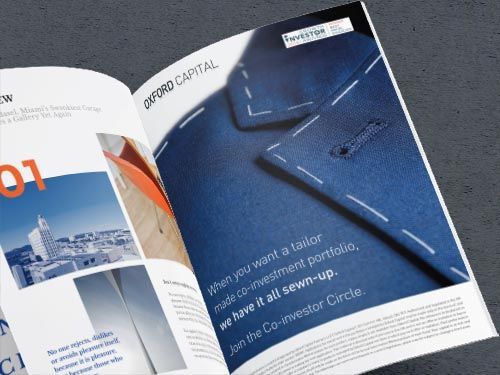 a magazine is open to a page with an advertisement for oxford capital.