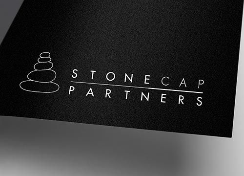 the logo for stonecap partners is on a black piece of paper .