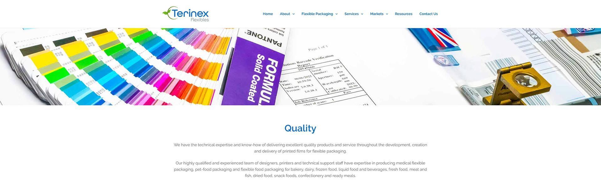 a website for terinex flexibles shows a variety of products