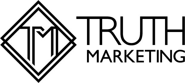 A black and white logo for truth marketing with a diamond in the middle.