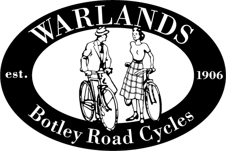 A black and white logo for warlands bottley road cycles