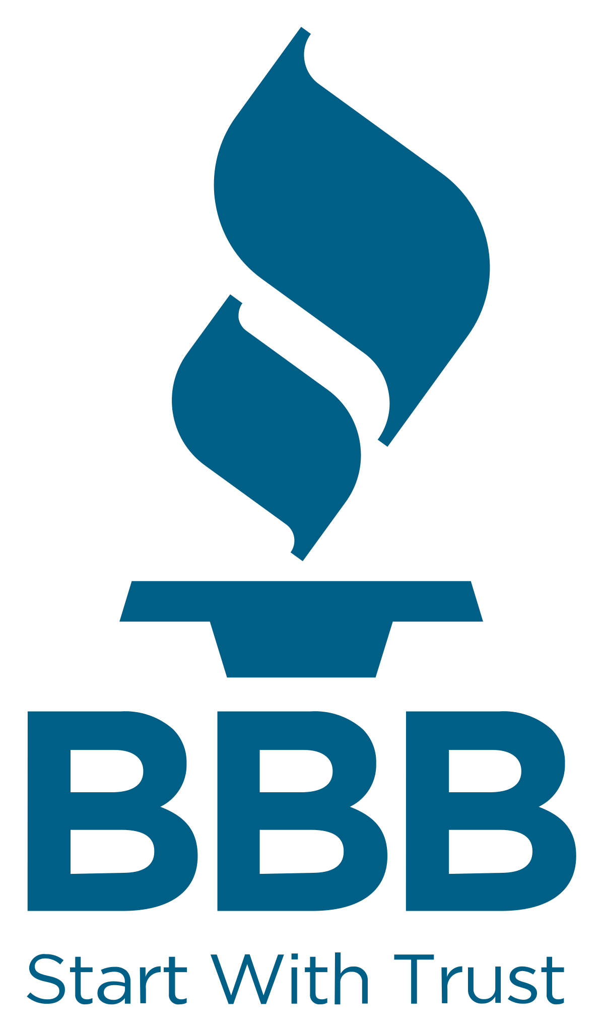 BBB logo: Blue flame over a base with