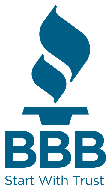 BBB logo: Blue flame over a base with